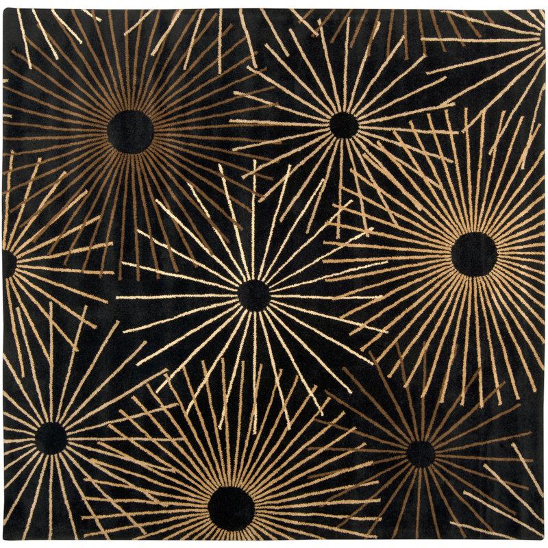 Deweese Geometric Hand-Tufted Wool Black/Dark Brown/Khaki Area Rug, Square 8'