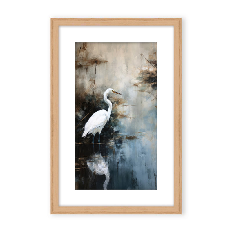 Nature Inspired Egret In Lake, 30" H x 24" W x 2.375" D, Black, Framed Canvas