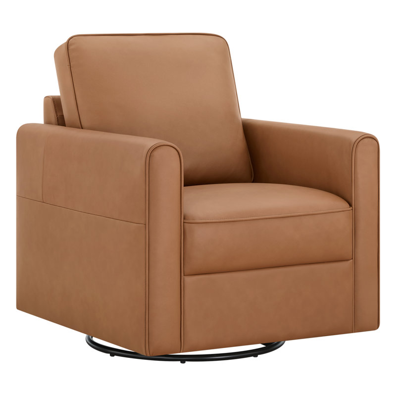 Weston Genuine Leather Swivel Accent Chair(Set Of 2), Butternut