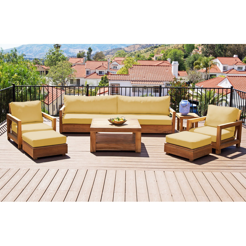 Ensemble de conversation d'extérieur en teck 7 pièces Crelake Deluxe, Laiton
