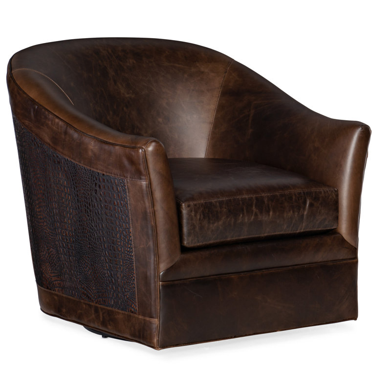 Morrison Brown Leather Handcrafted Swivel Barrel Chair