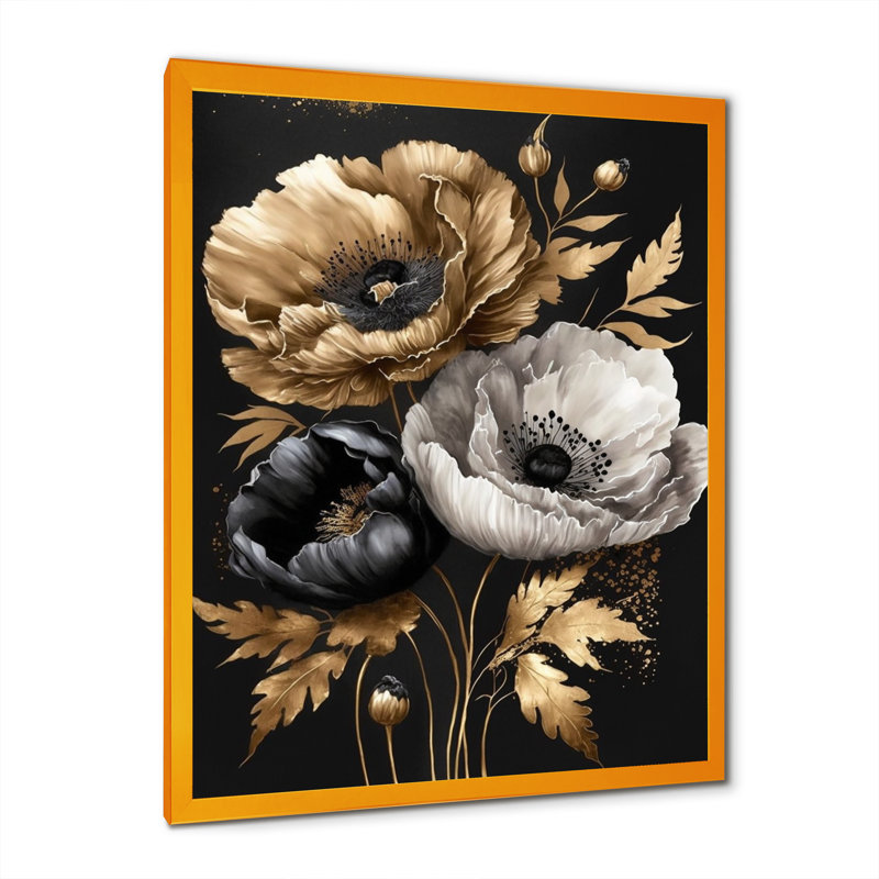 «Golden Gothic Floral Bouquet I», impression sur toile, H 44 po x l 34 po x P 1,5 po, Impression dorée sur toile encadrée