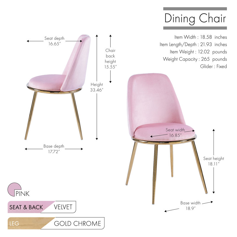46cm H Velvet Upholstered Side Chair, Pink