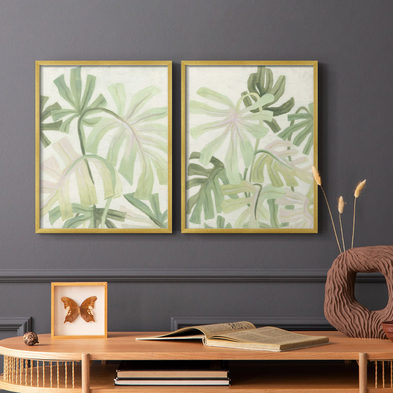 Impression encadrée I-Premium entrelacée Palms - prête à être accrochée - aucun clou requis - aucun clou requis, Doré