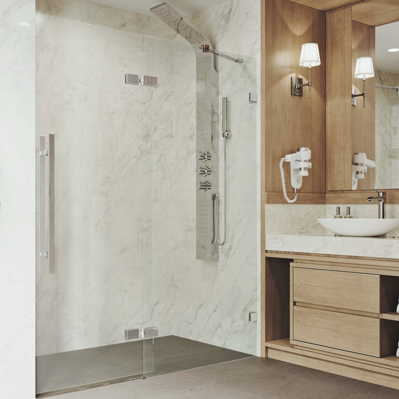 Rochelle 48.75" W x 74" H Hinged Frameless Shower Door with MagnaLock™ Technology, Chrome