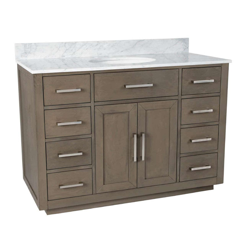 Nahlani 48'' Single Bathroom Vanity with Top, Gray Oak, White Carrera