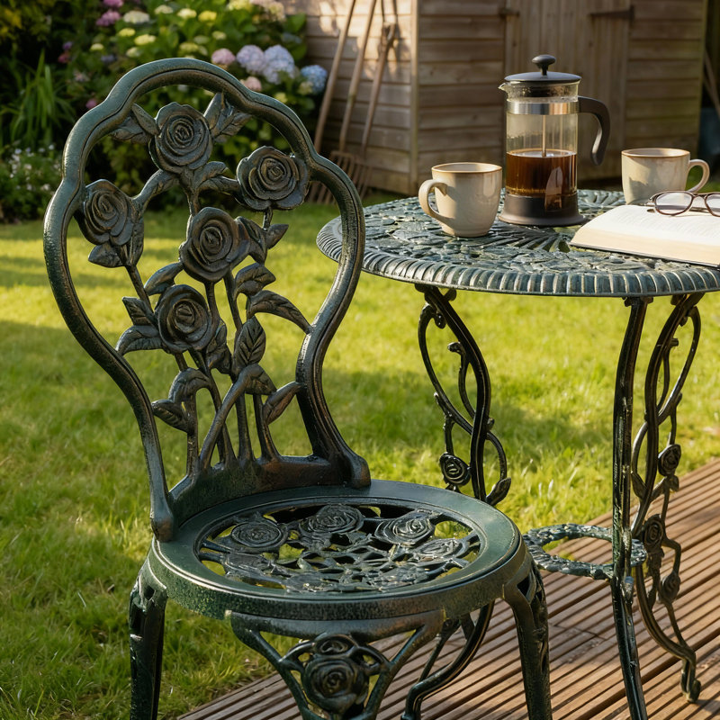 Germain Rose Floral Outdoor Garden Patio Bistro Set, Green