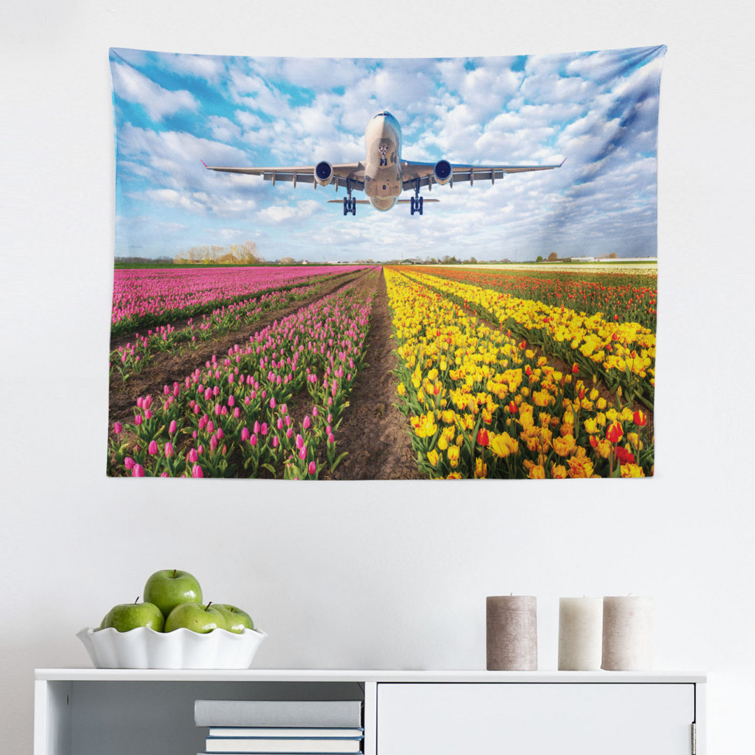 Wandbehang Flugzeug Fliegen über Garten Frühling Tulpe Scenery Landschaft Natur Thema