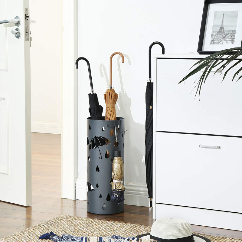 Metal Entrance Hall Round Umbrella Stand, Anthracite Gray