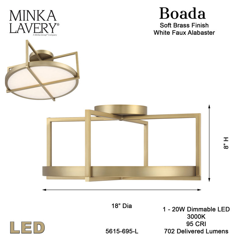 LED Semi Flush Mount, 8" H x 8" W x 18" D