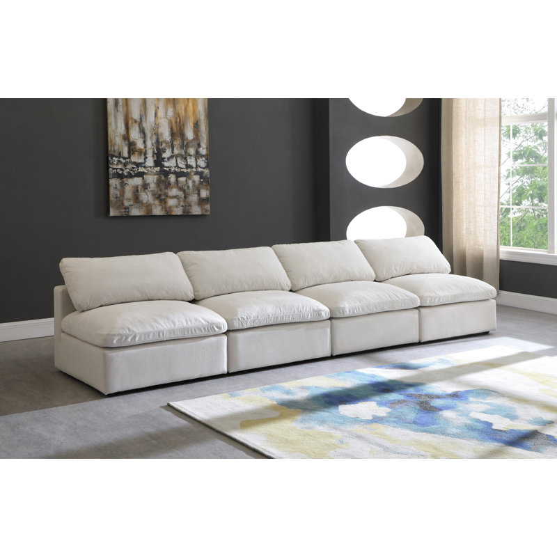 Canapé modulaire sans accoudoirs en velours de 140 po Atis, Velours crème