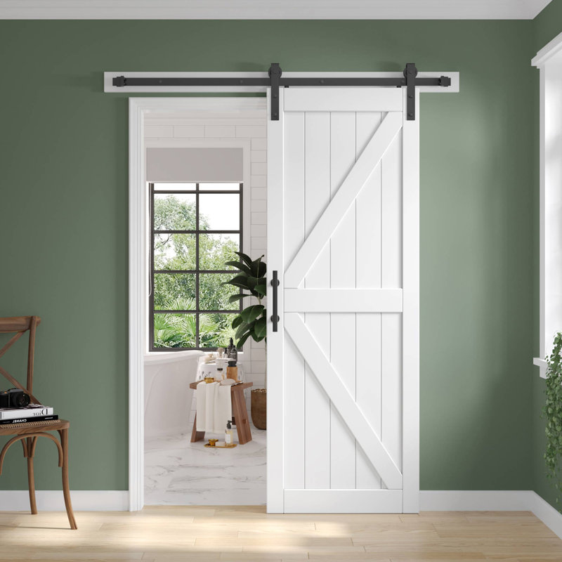 Porte de grange en lambris de bois manufacturé avec ensemble d'installation, 30 po x 84 po