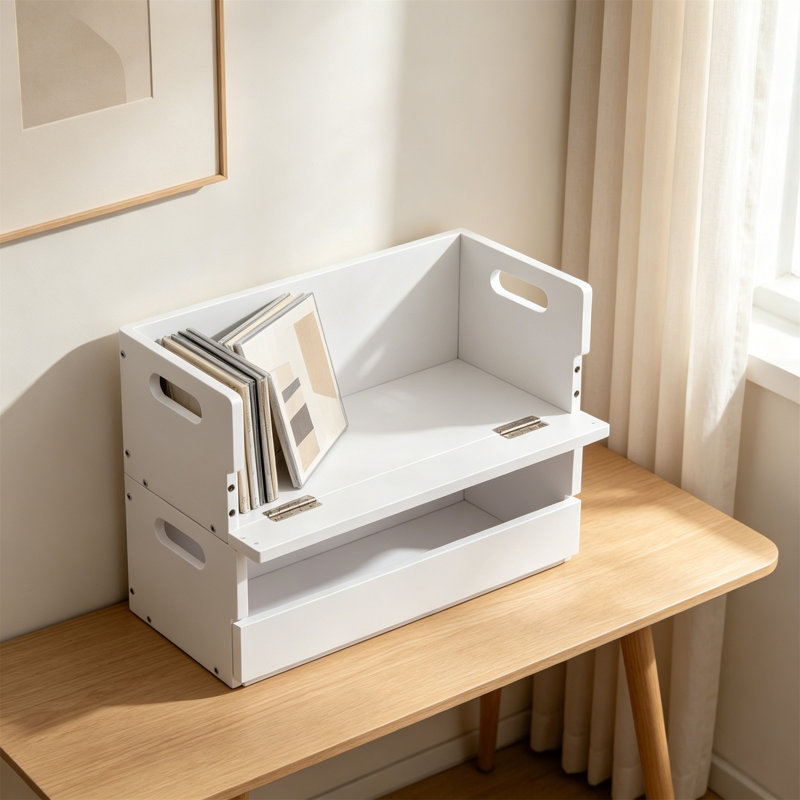 Ensemble de 2 boîtes de rangement en bois avec poignées, pouvant contenir 36 CD chacune, blanc, White