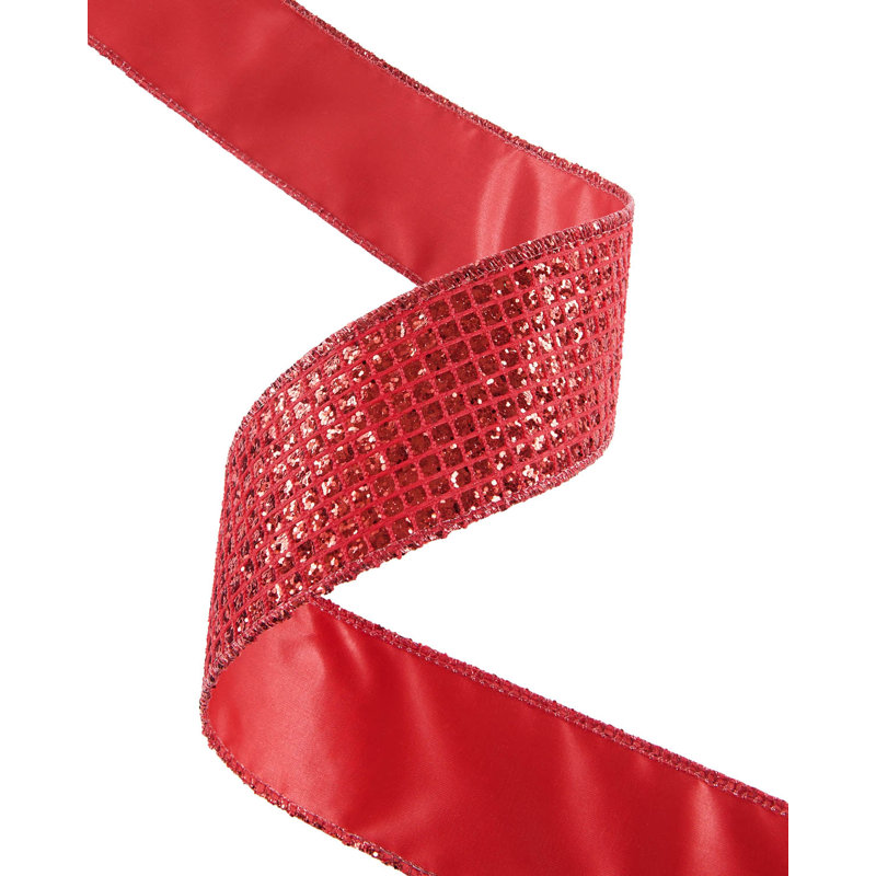 Silver Ice Chip Wire Edge Ribbon, 9m, red