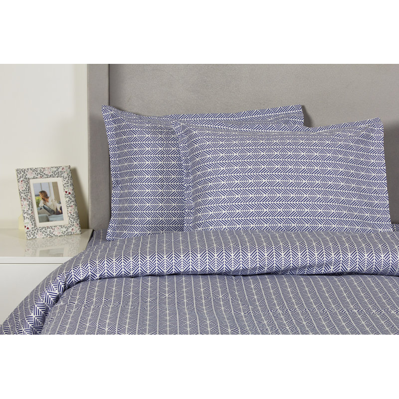 Arrows Satin Geometric Shapes Duvet Cover, Twin, Blue/White