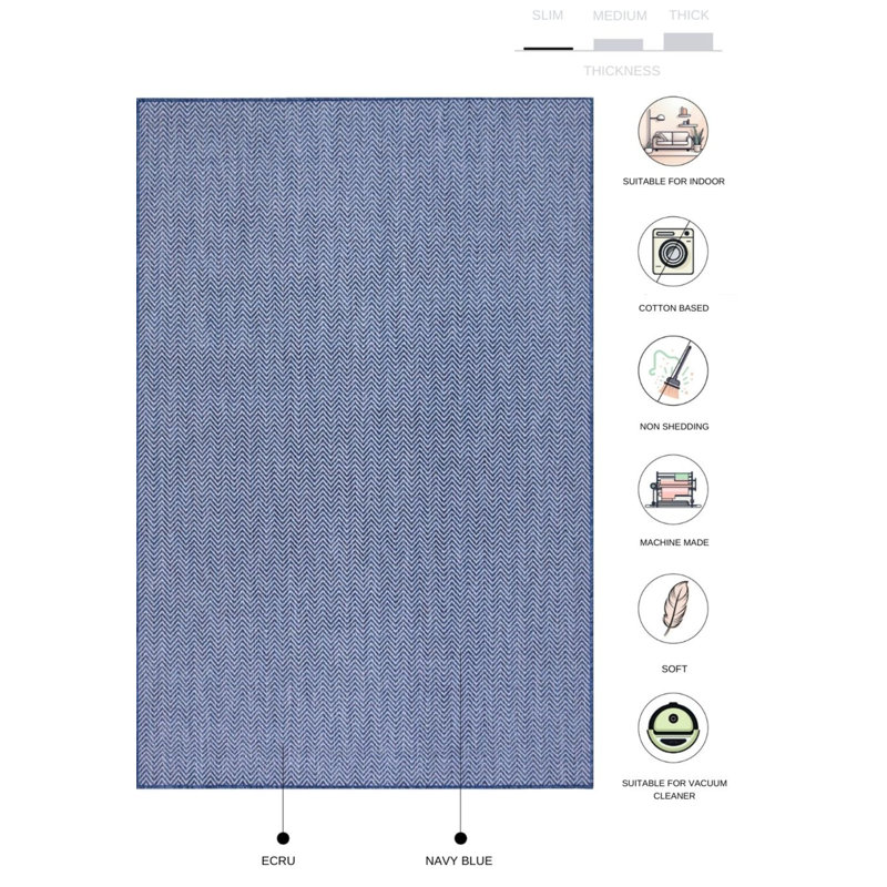 Tapis en jute / sisal en polypropylène bleu marine Marquas, Rectangle 5 pi 3 po x 7 pi 7 po