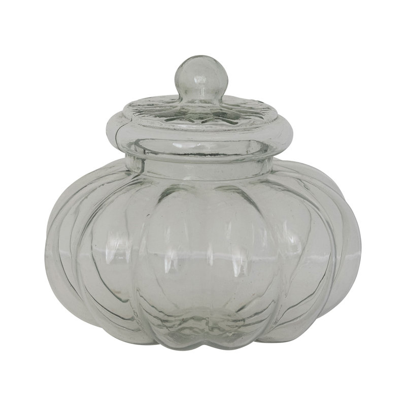 Pot en verre nervuré avec couvercle, 6.25" D x 6.25" H