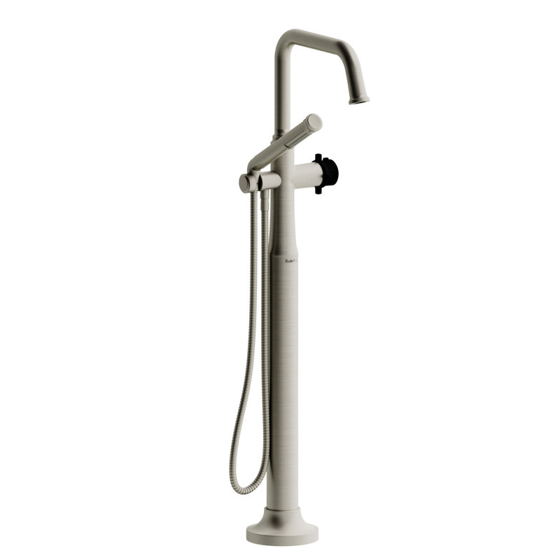 Momenti Single Hole Floor Mounted Clawfoot Tub Trim with U-Spout, Black, Large Cross