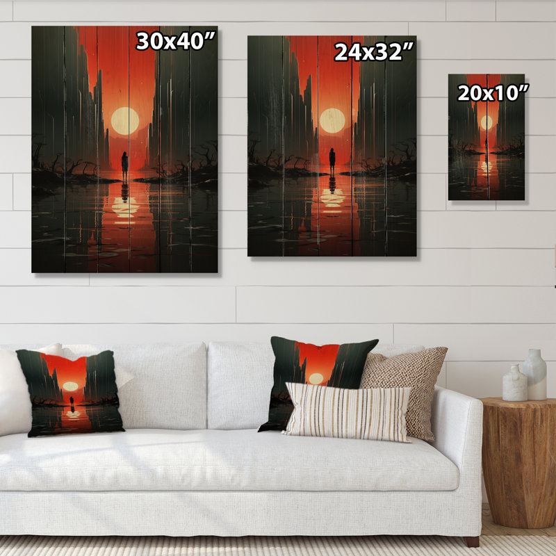 «Minimalistic Art Red Solitude I» sur bois, H 40 po x l 30 po x P 0,78 po