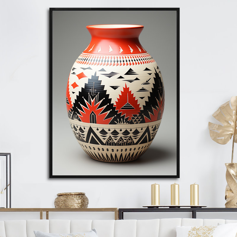 Poterie Native Pueblo sur toile, Cadre flottant noir, H 40 po x l 30 po x P 1,5 po