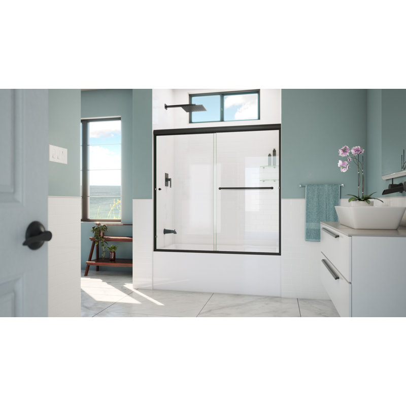 Matte Black Aluminum Frameless Bypass Sliding Tub Door with Clear Glass