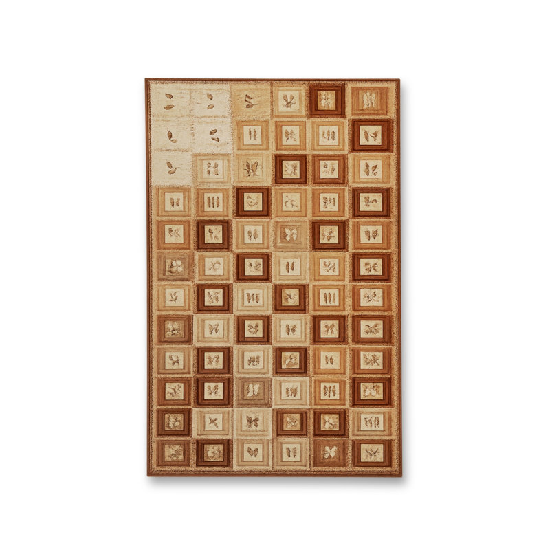 Tapis beige tissé à motif de poissons Mosso, 3'3" x 4'11"