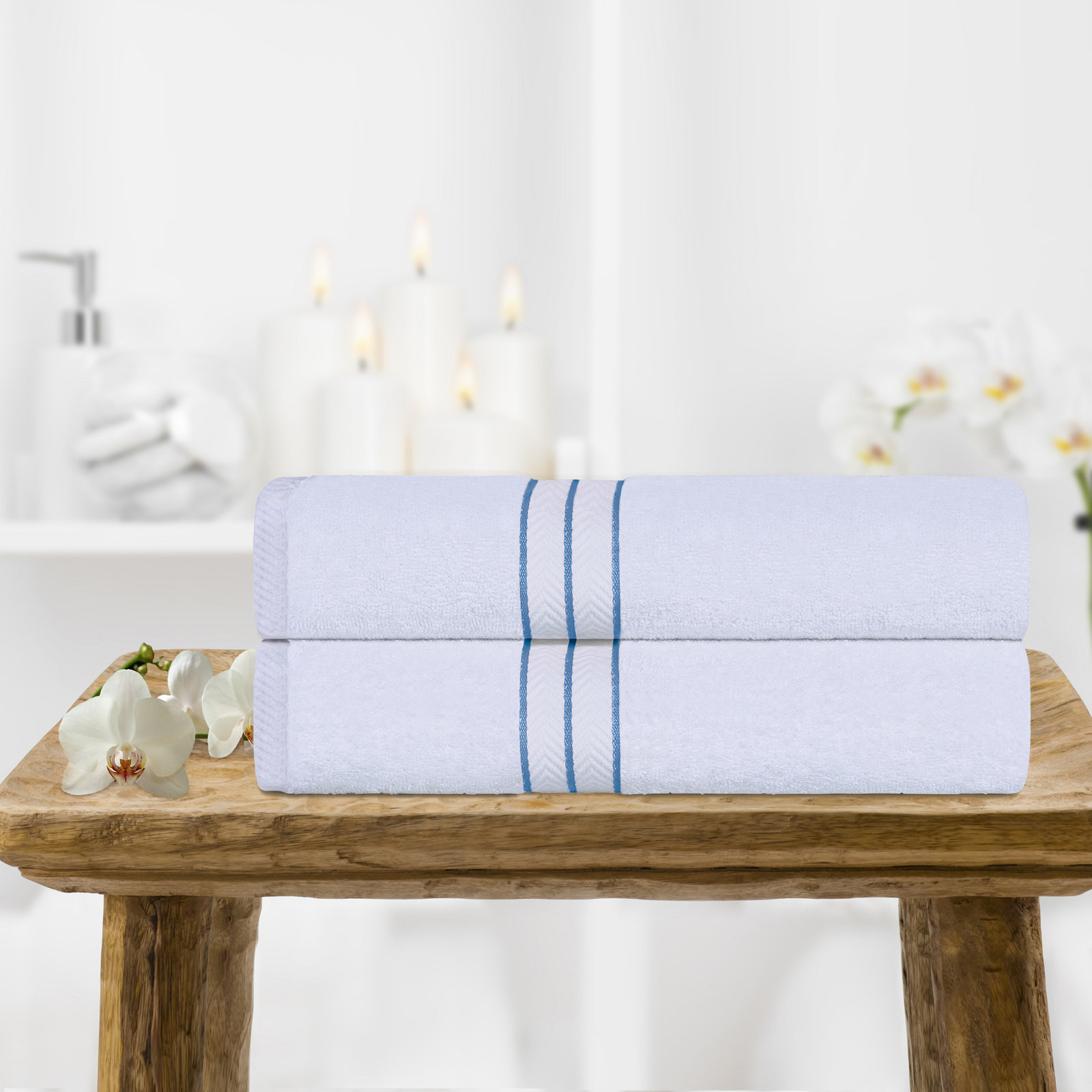 Josann Highly Absorbent 800 GSM Turkish Cotton Bath Towels, Light Blue