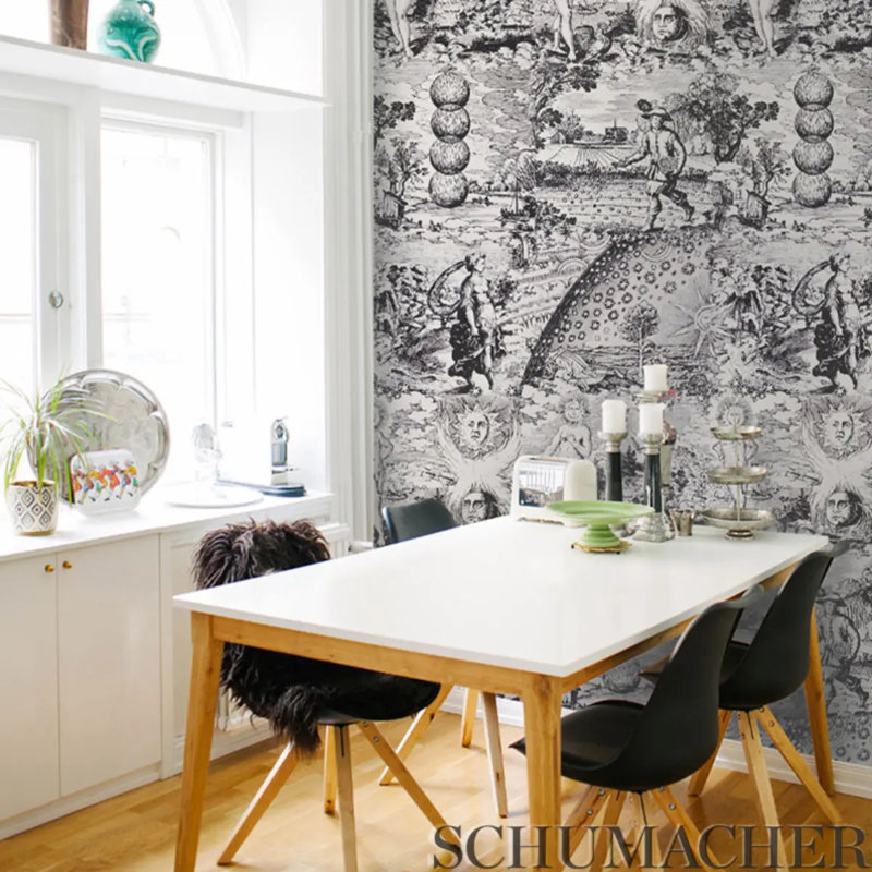 Schumacher x Johnson Hartig Modern Toile Wallpaper, Black