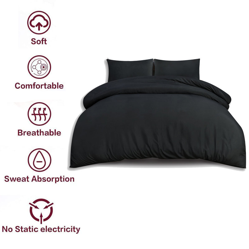 Jermelle Microfibre Modern & Contemporary Duvet Cover Set, Black