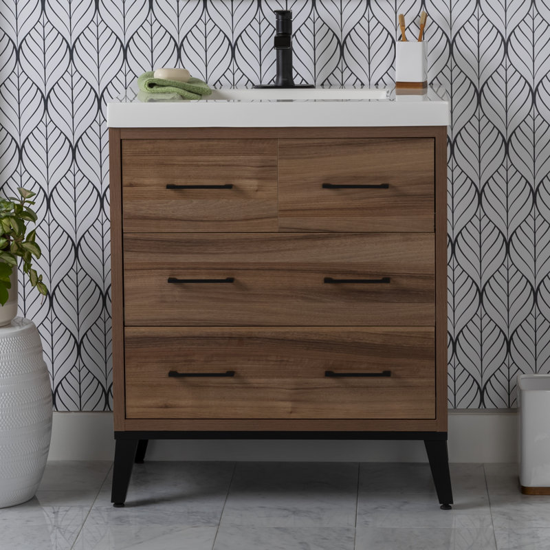 30.5" Single Bathroom Vanity with Cultured Marble Vanity Top, Caramel Mist