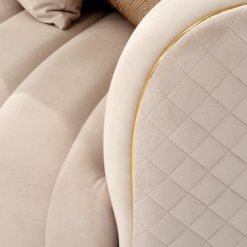  Ariana 97'' Velvet Round Arm Sofa, Beige, 31" H x 97" W x 35" D