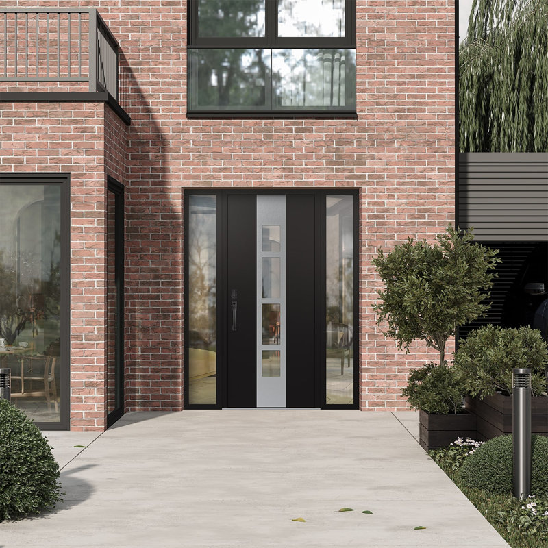 Porte d'entrée pré-suspendue en acier argenté Diamond A10 avec deux panneaux latéraux Diamond, Droite / vers l'intérieur