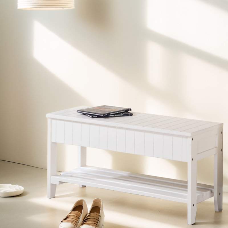 Solid Wood Shoe Bench In White - Modern And Practical Storage Piece With Efficient, White