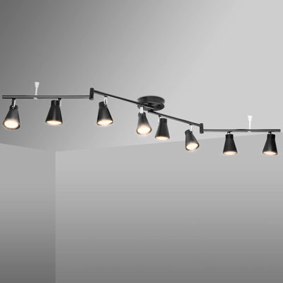 Luminaire sur rail flexible noir mat - Spot de plafond pliable avec 8 têtes d'éclairage GU10 réglables, 4 bras pivotants, à intensité variable, pour le salon de la cuisine (ampoules non incluses)