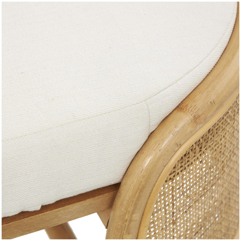 Aubie Brown Rattan Handmade Oval Bench with White Fabric Cushion