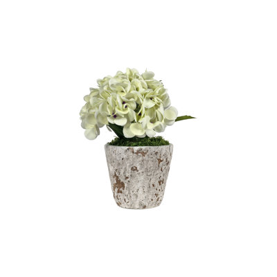 Hortensias dans un pot à fleurs en bois patiné Real-touch