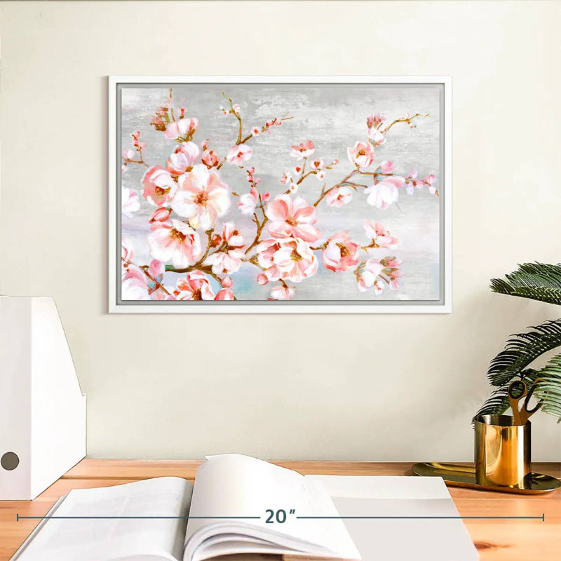 Fleurs de cerisier au printemps, Cadre flottant blanc, 13 po x 9 po