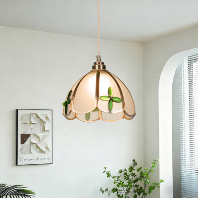 7.9-inch Clover Glass Pendant Light, Copper Finish, Adjustable Hanging Cord