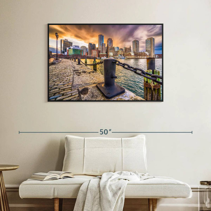 Port de Boston, Massachusetts, 40 po x 27 po, Cadre flottant noir