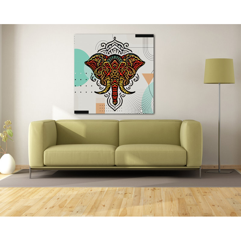 Boho Elephant 165 - Impression sur toile tendue, H 8 po x l 8 po x P 1,5 po