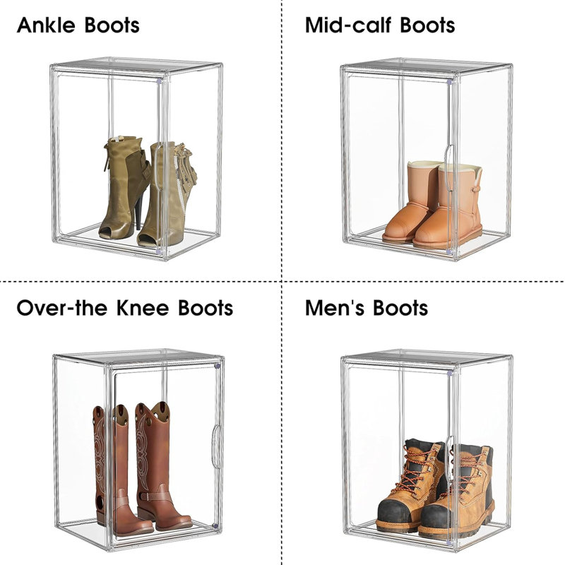 Boot Storage Organizer Tall Boots Boxes 3 Pack Clear Plastic Stackable Boot Organizers And Storage, Shoe Organizer Box, Shoe Bin Container, Acrylic Display Case For Entryway, Closet