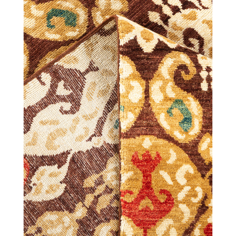 Tapis unique en laine noué à la main 8 pi 10 po x 11 pi 9 po nouvel âge Kilolo - brun / rouge / ivoire