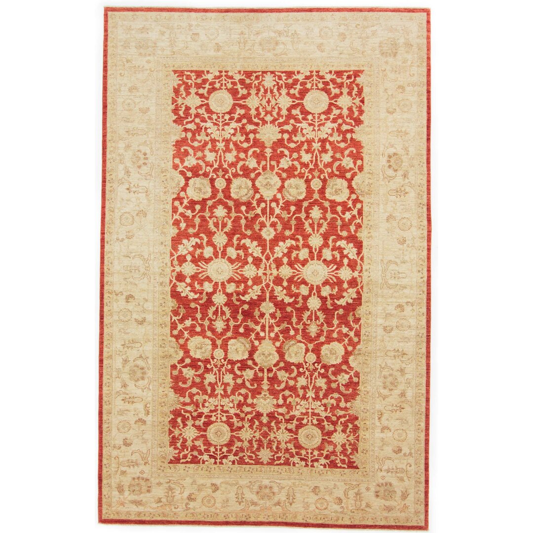 Handgefertigter Teppich aus Wolle in Rot/Beige