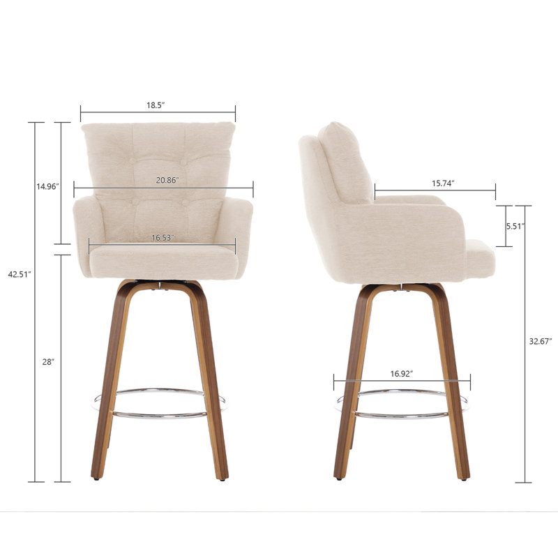 Swivel Upholstered Counter Stool with Solid Wood Frame, White