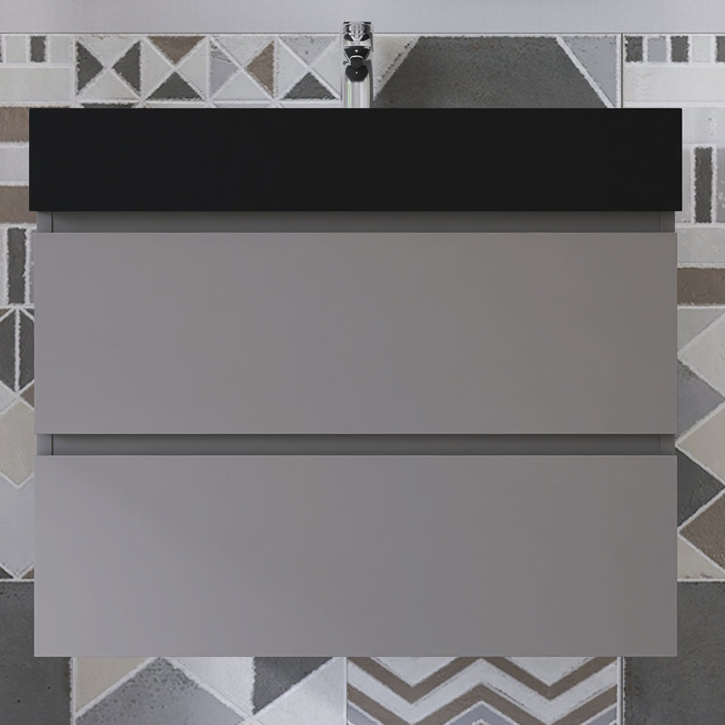 Ensemble de meuble-lavabo simple 29,9 po avec dessus Siglind, Noir mat, Gris