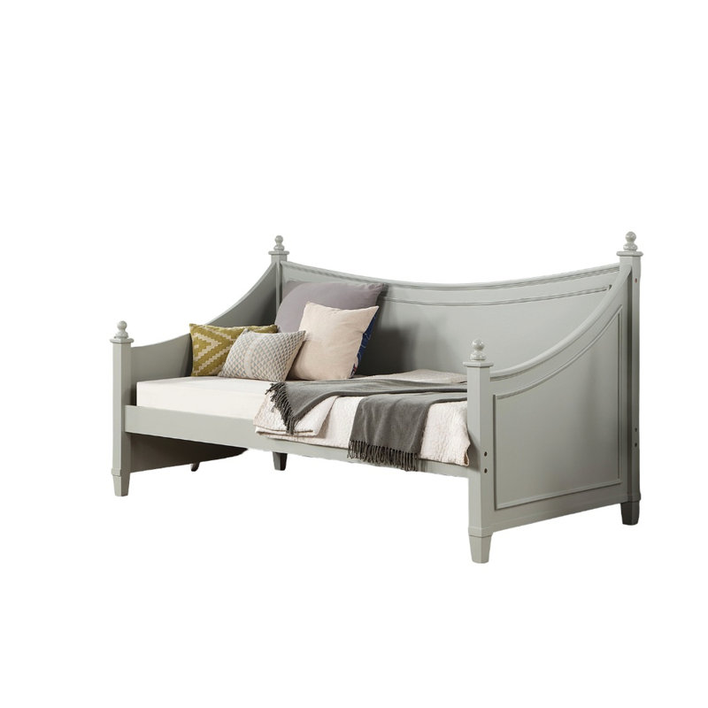 Lit de jour simple gris avec caractéristiques transitionnelles, moulures, style affiche avec faîteaux, bois massif et bois d'ingénierie pour literie supplémentaire