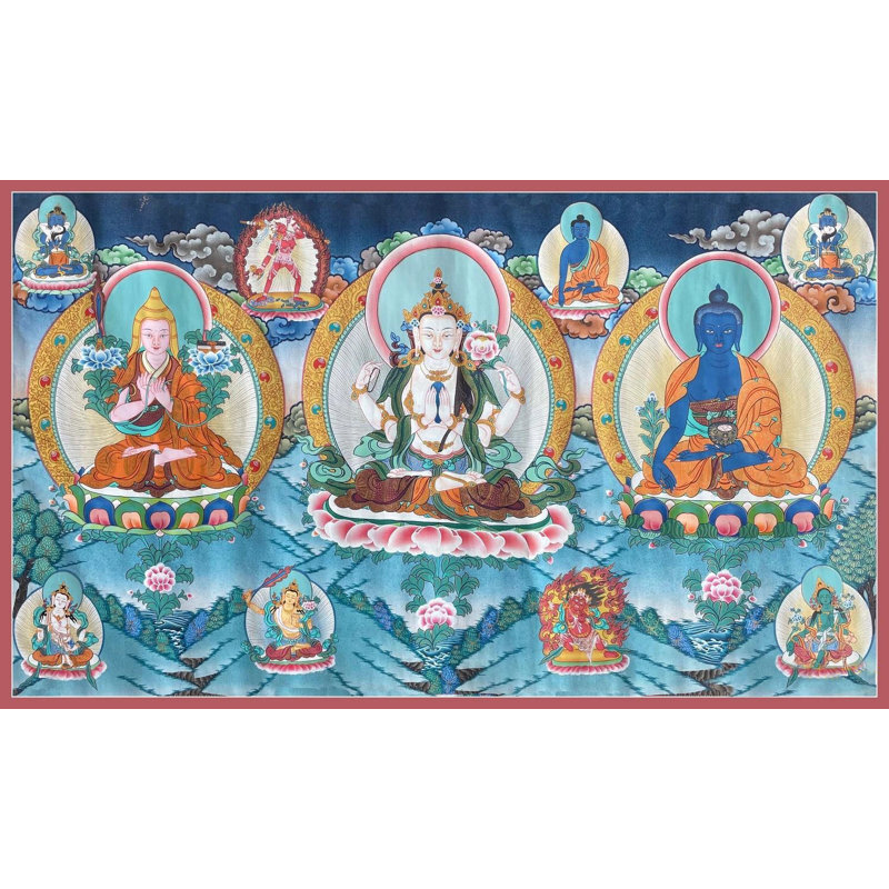 Figurine verticale Chengrezig Menlha Thangka (Brocadeless Thangka)