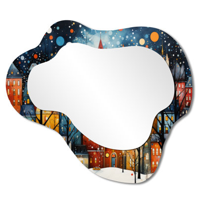 Large Modern Irregular Wall Mirror – Orange Bubble Village Art Deco, Metal Print