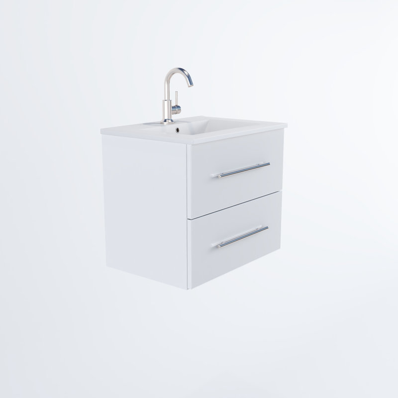 Abdirahman 24'' Single Bathroom Vanity with Ceramic Top, Glossy White