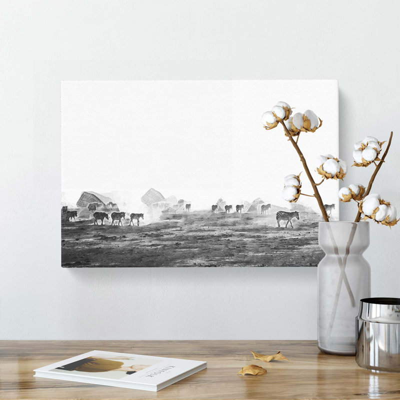 Zebras Roaming In Kenya In Abstract - Wrapped Canvas Painting, 40cm H x 60cm W x 3cm D